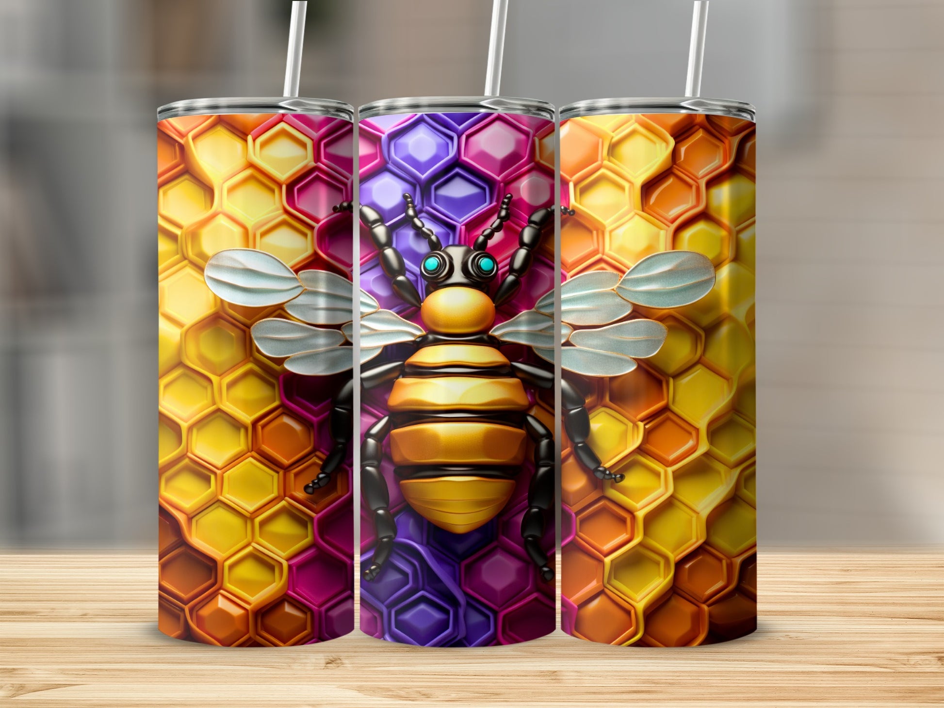 Vibrant Golden Bee Honeycomb Hexagon Drink Tumbler product type
Bee tumbler
Honeycomb design
Golden bee
Vibrant drinkware
Hexagon pattern
Insect art
Colorful tumbler
3D bee graphic
Nature inspired
Summer vibes
Beverage holder
Unique gift
Honey bee cup
Striped insect
Drink accessory
Pollinator theme
Aesthetic tumbler
Bright colors
Wildlife design
Artistic drinkware