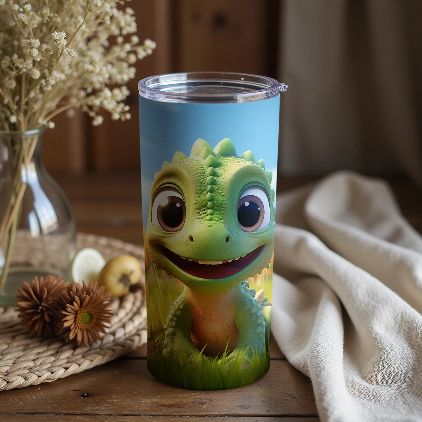 Adorable Green Lizard Illustration Tumbler Cup