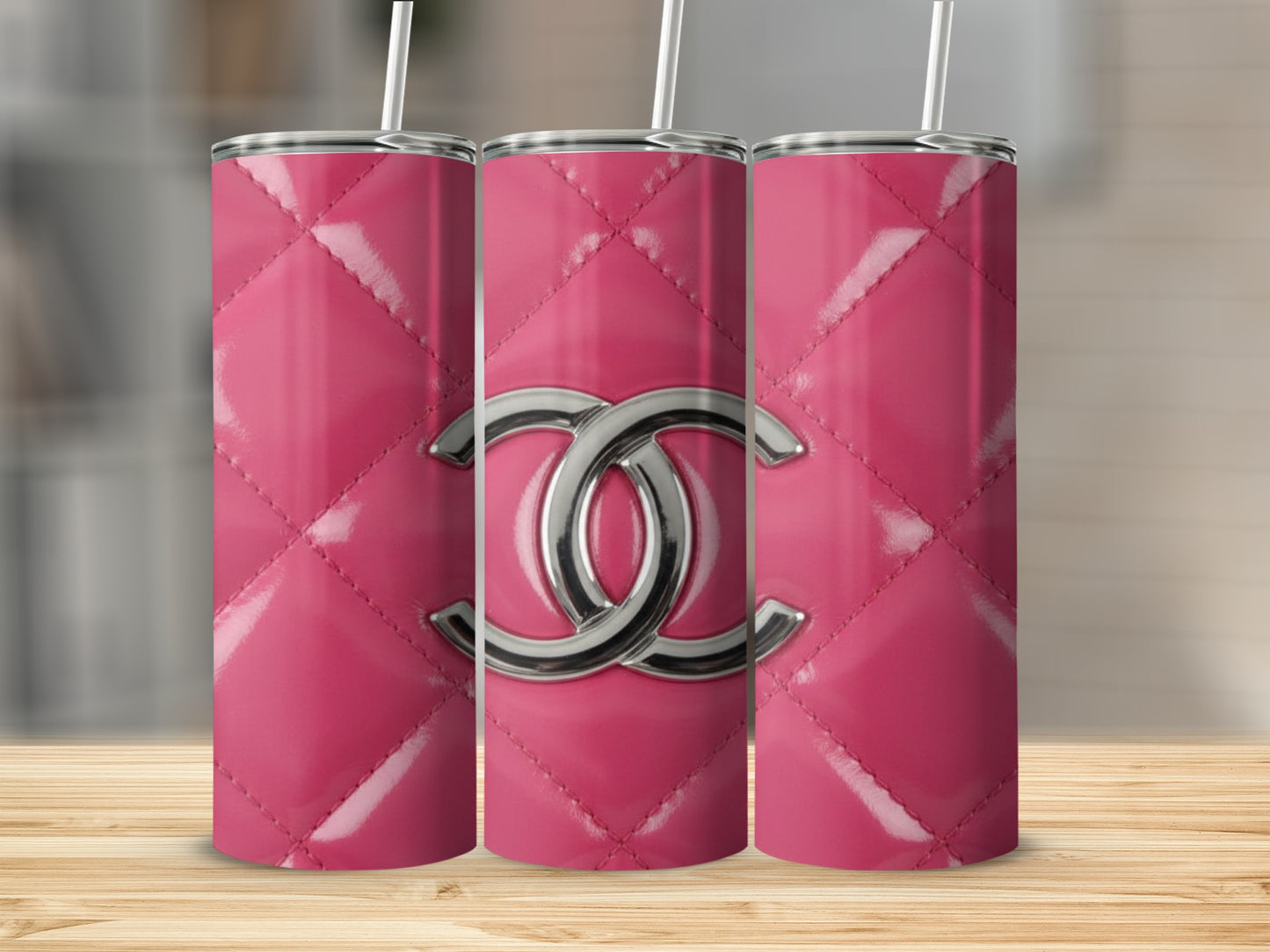Hot Pink Quilted Pattern Shiny Logo Design Tumblers
