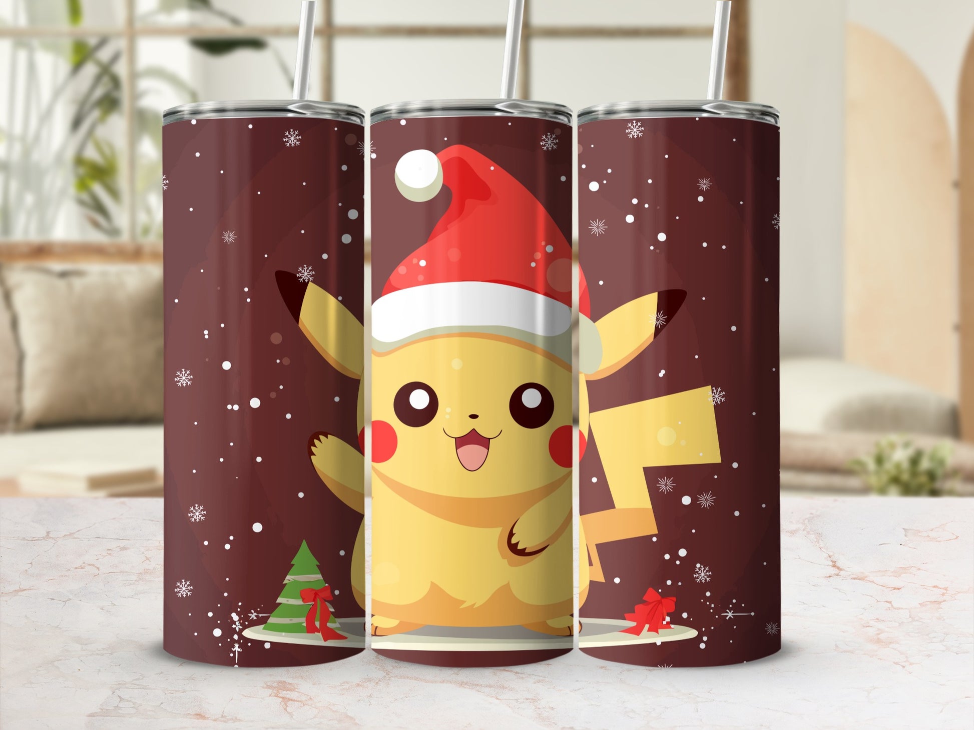 Festive Pokemon Character in Santa Hat Tumbler