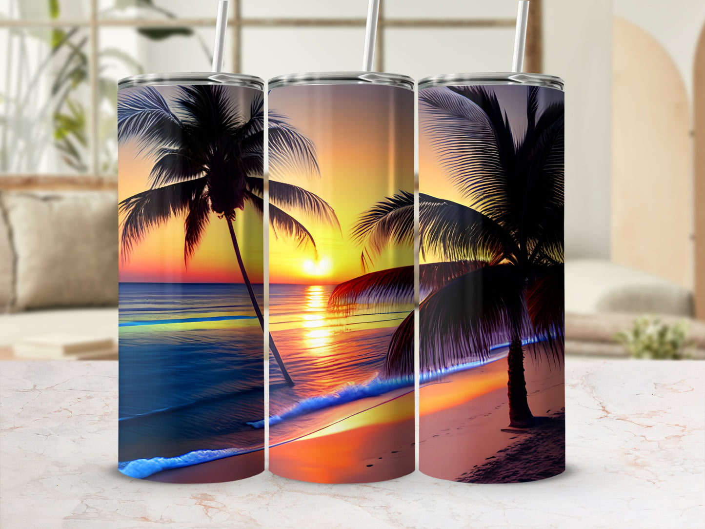 Tropical Sunset and Palm Tree Graphics Tumbler