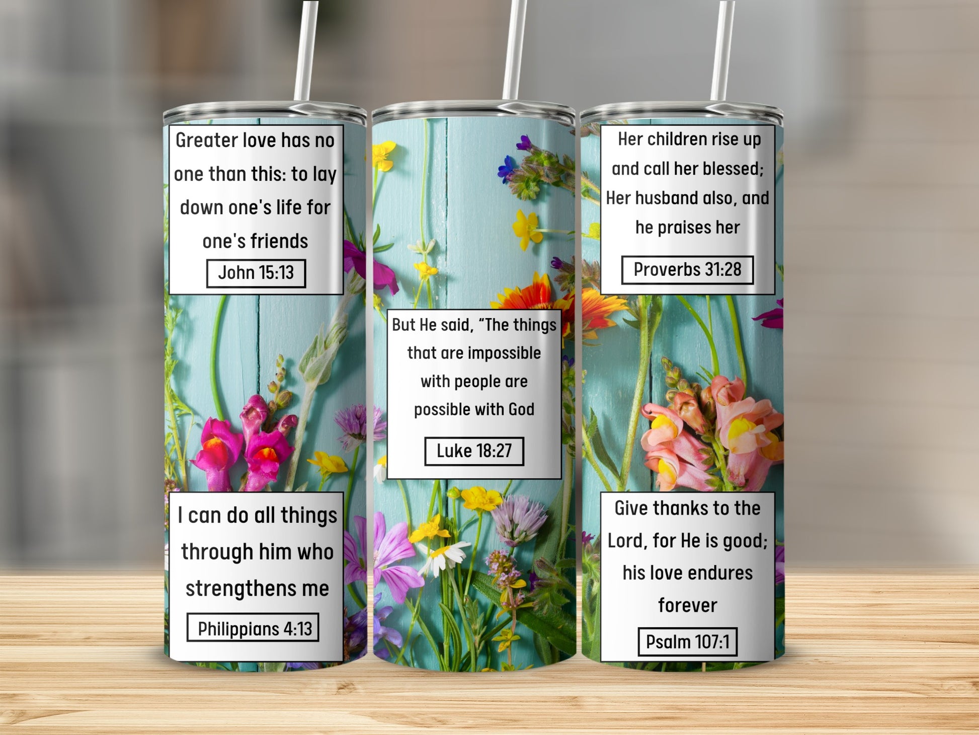 Floral Scripture-Inspired Design Tumbler