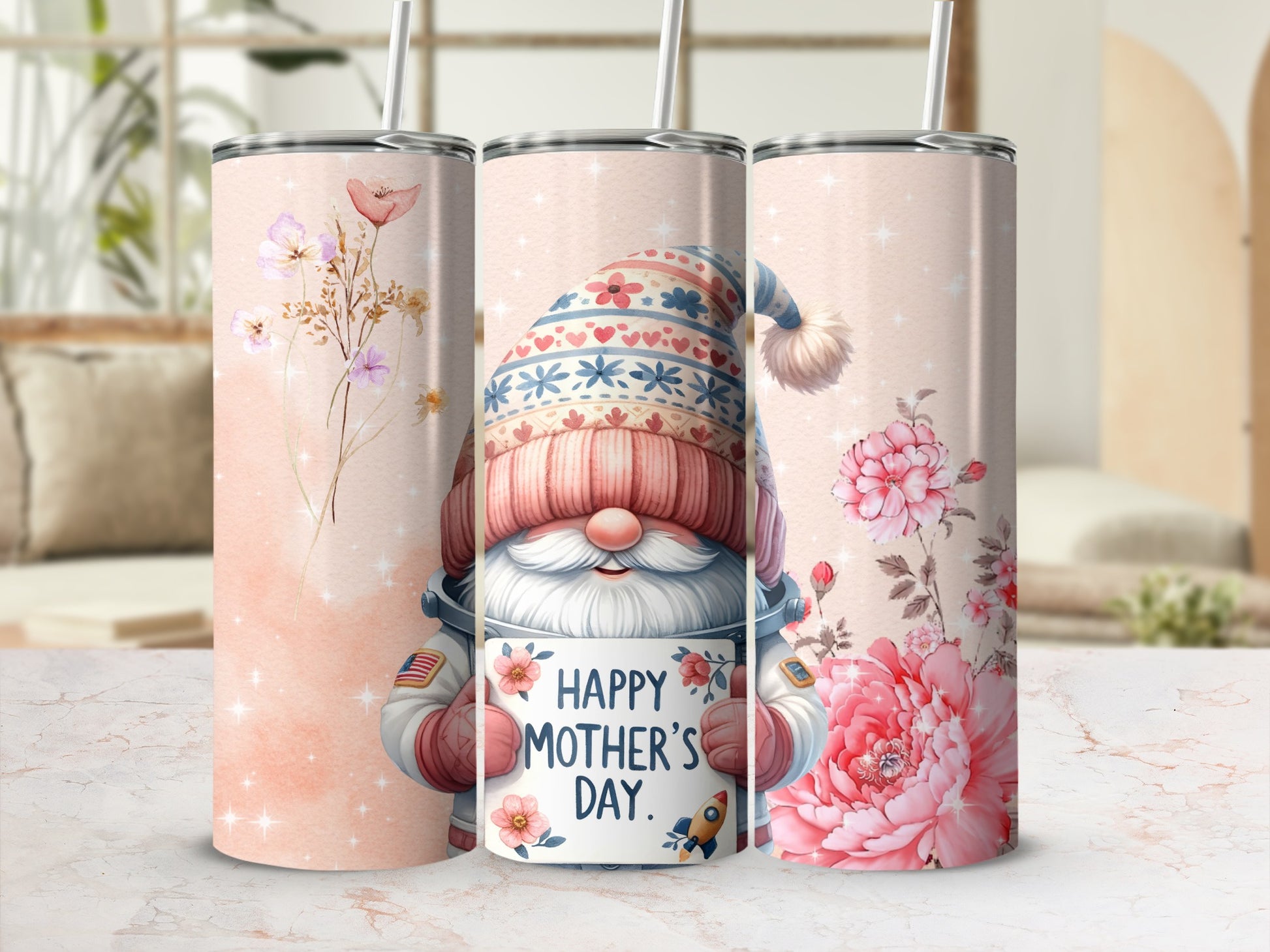 Happy Mother's Day Gnome With Floral Design Tumbler