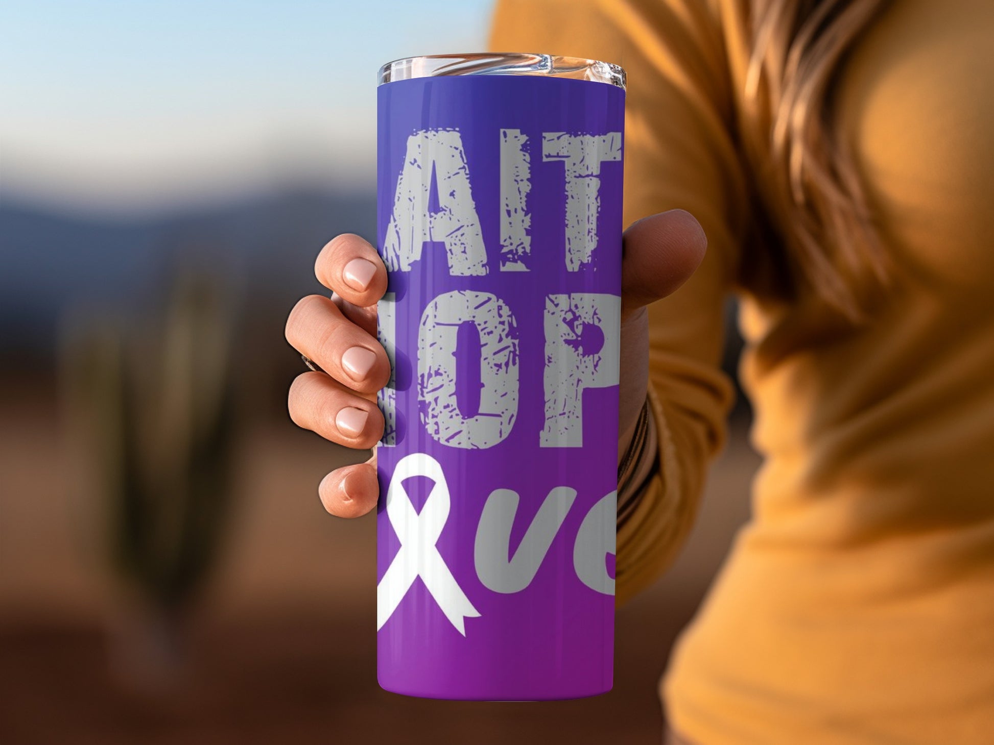 Purple Aid Hope Love Tumbler for Awareness Campaigns