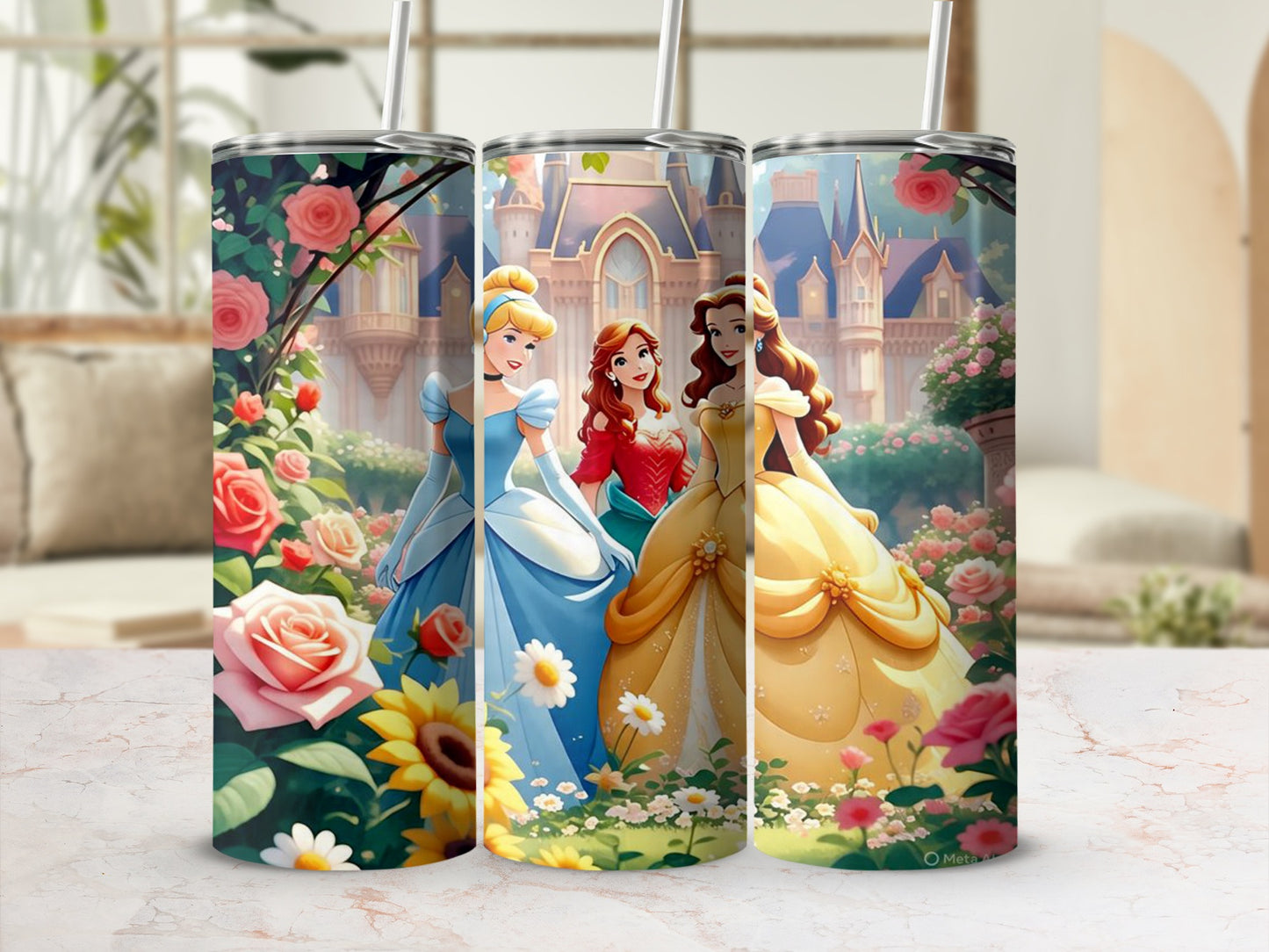 Beautiful Princess Tumblers with Castle and Floral Designs