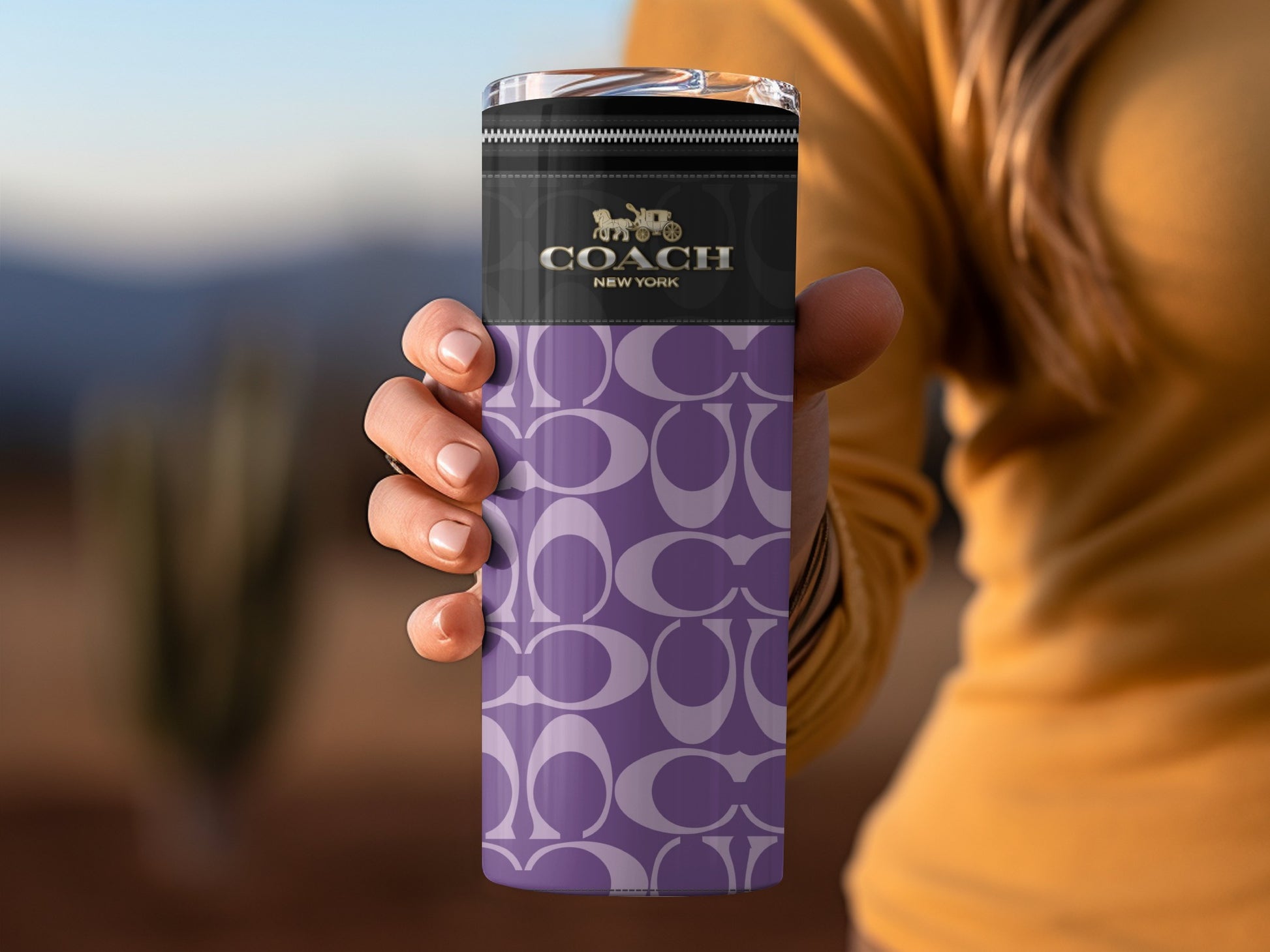 Coach New York Elegant Purple Patterned Tumbler