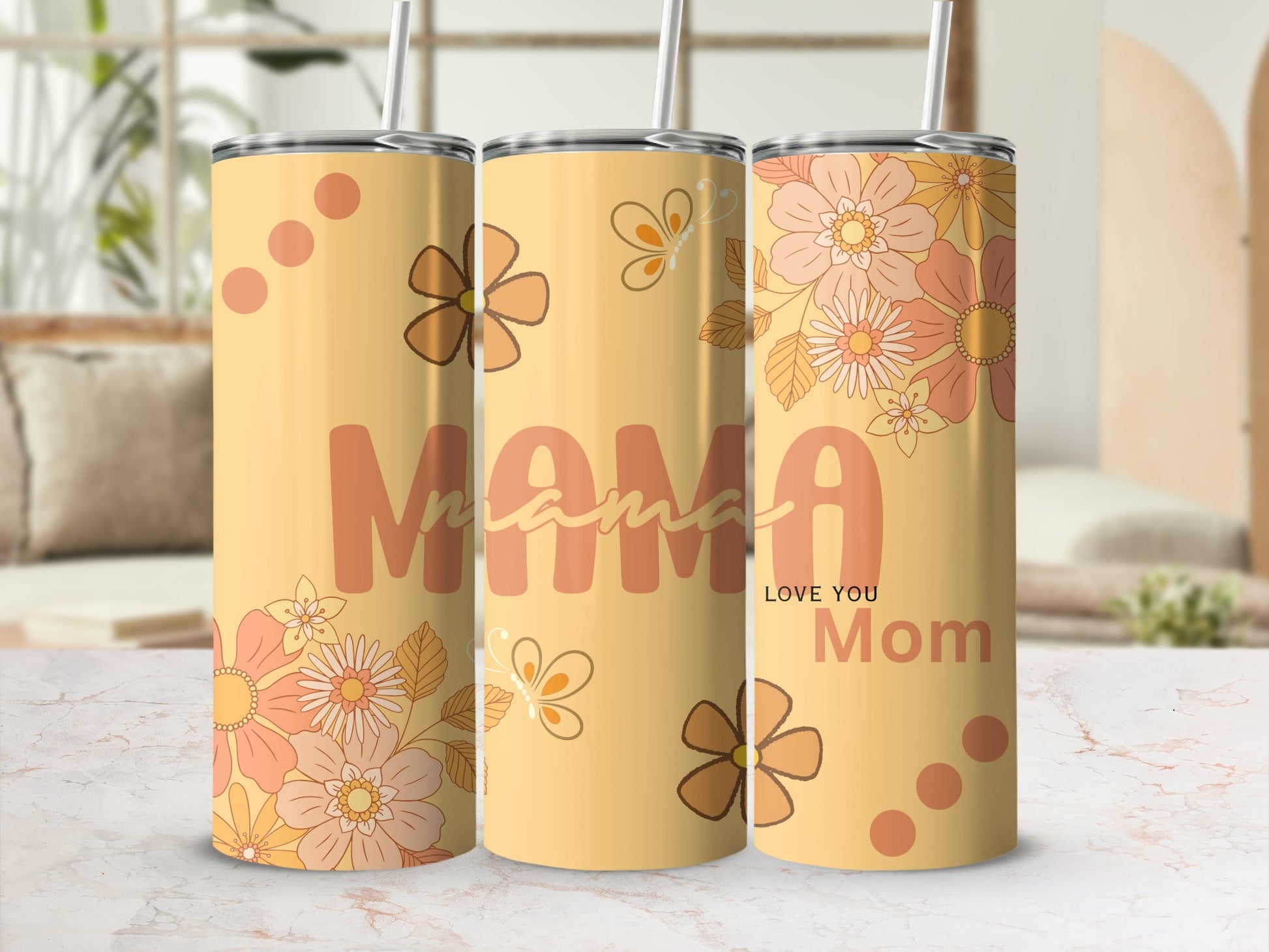 Floral Design MAMA Love You Mom Tumbler Cup