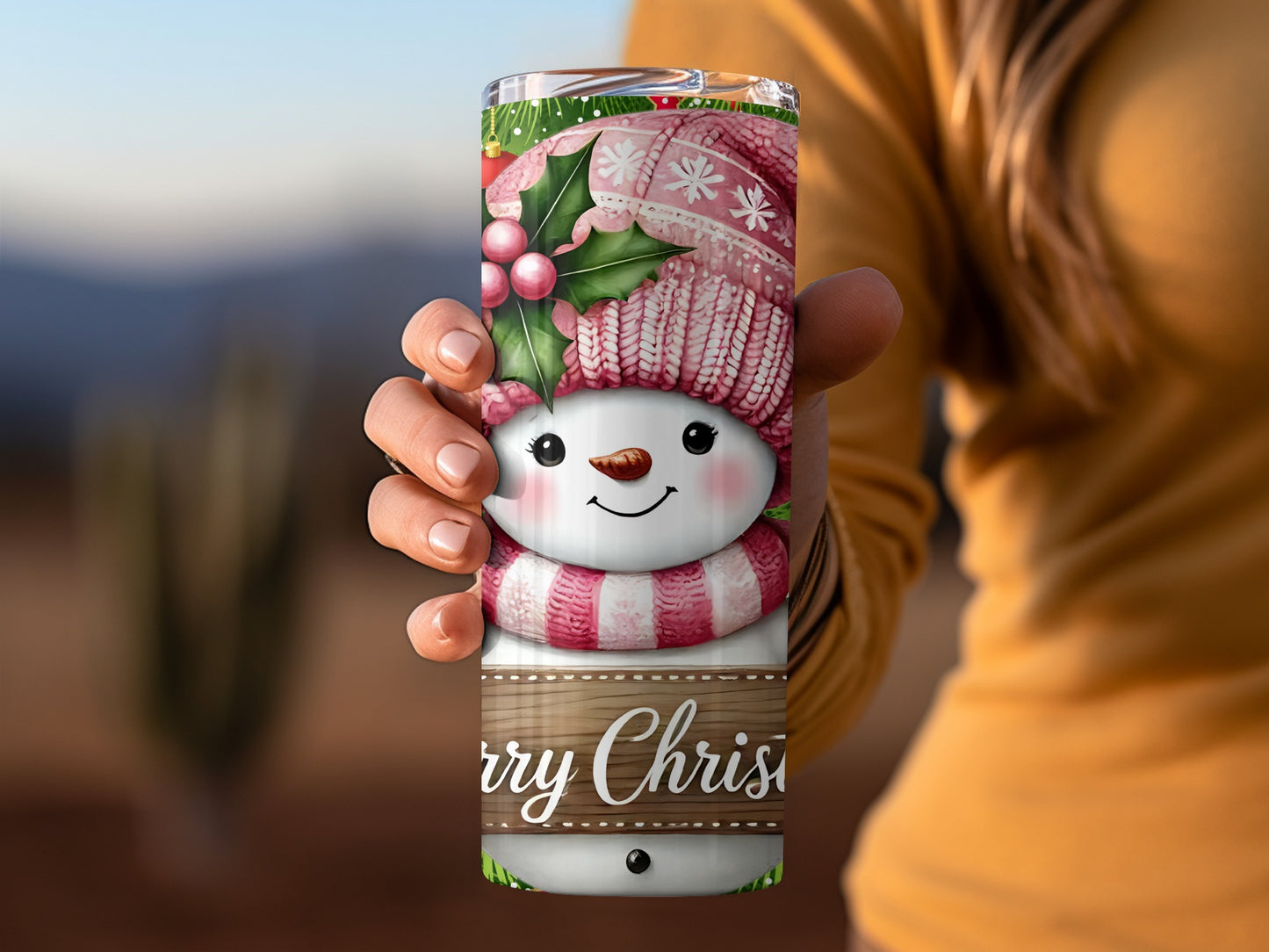Cute Snowman with Holly Christmas Holiday Tumbler Product