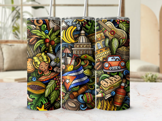 Vibrant Tropical Cuban Themed Illustration Tumbler