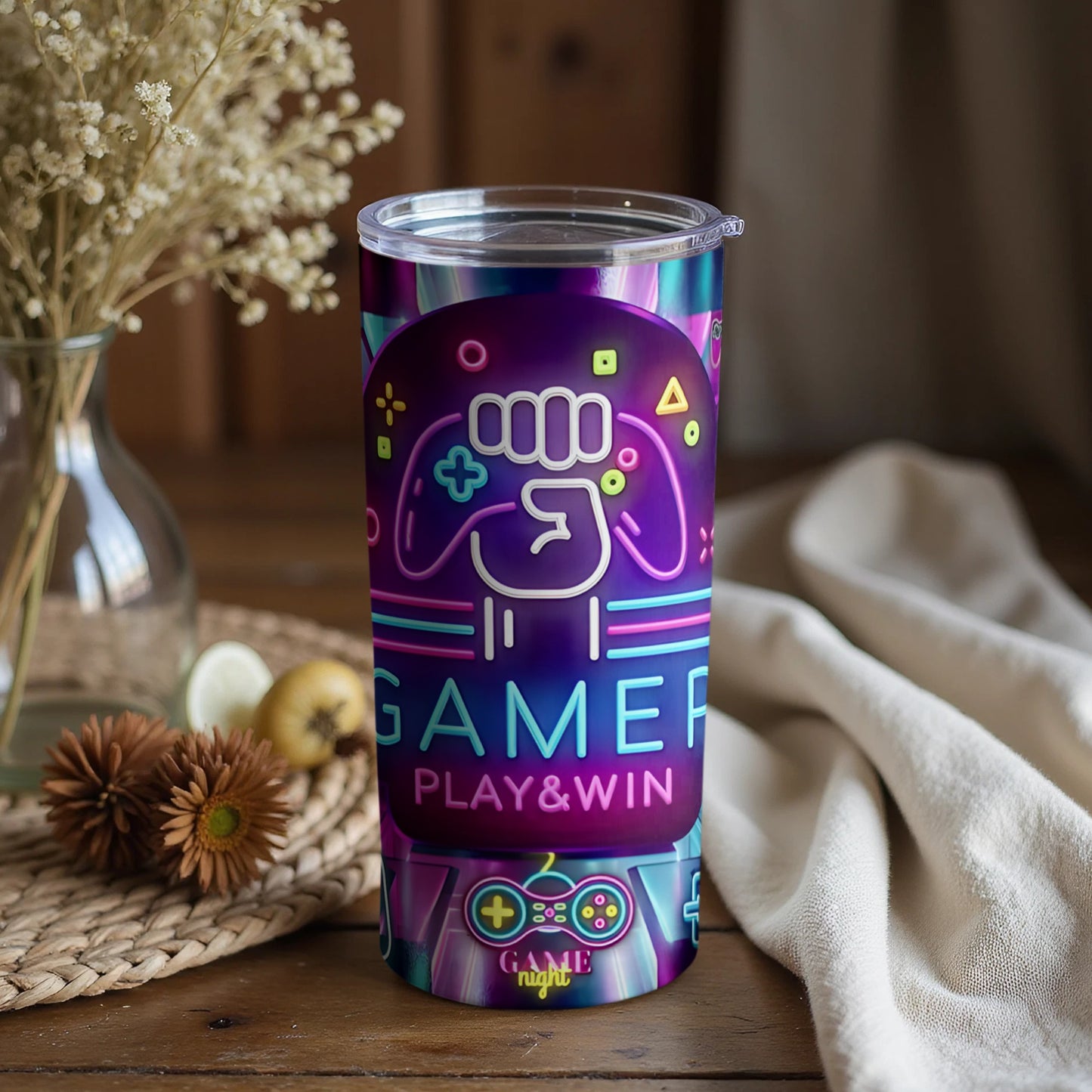 Gamer Play and Win Tumbler for Game Night Fans
