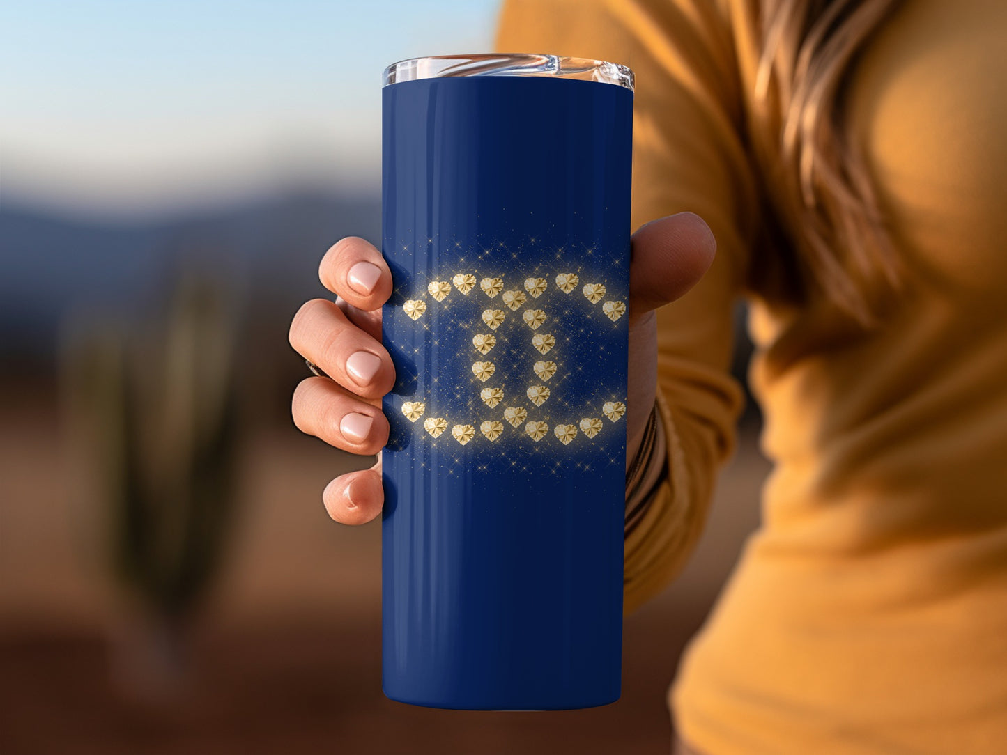 Stylish Blue Tumbler with Gold Sparkling Design