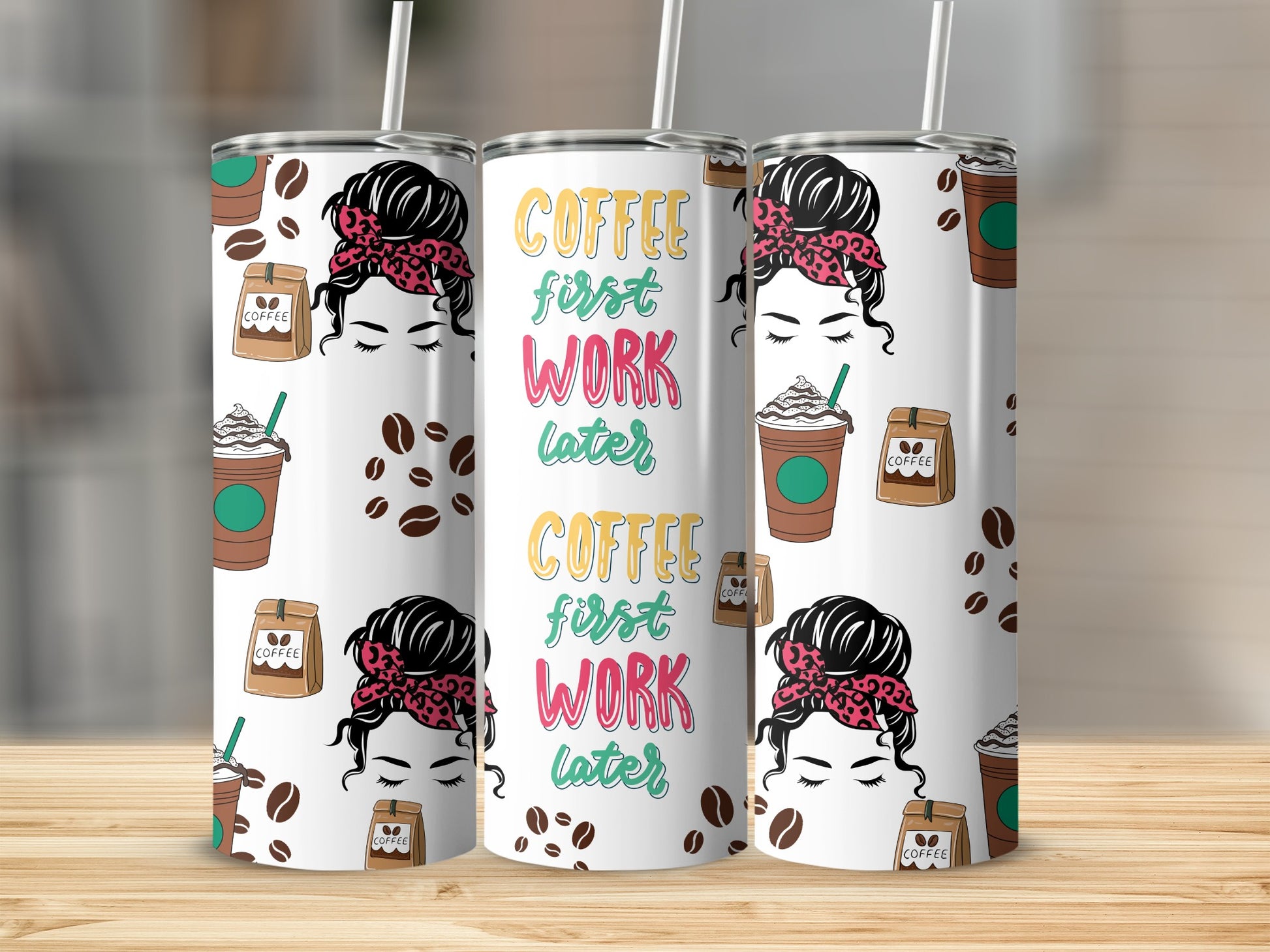 Coffee First Work Later Design Insulated Tumbler