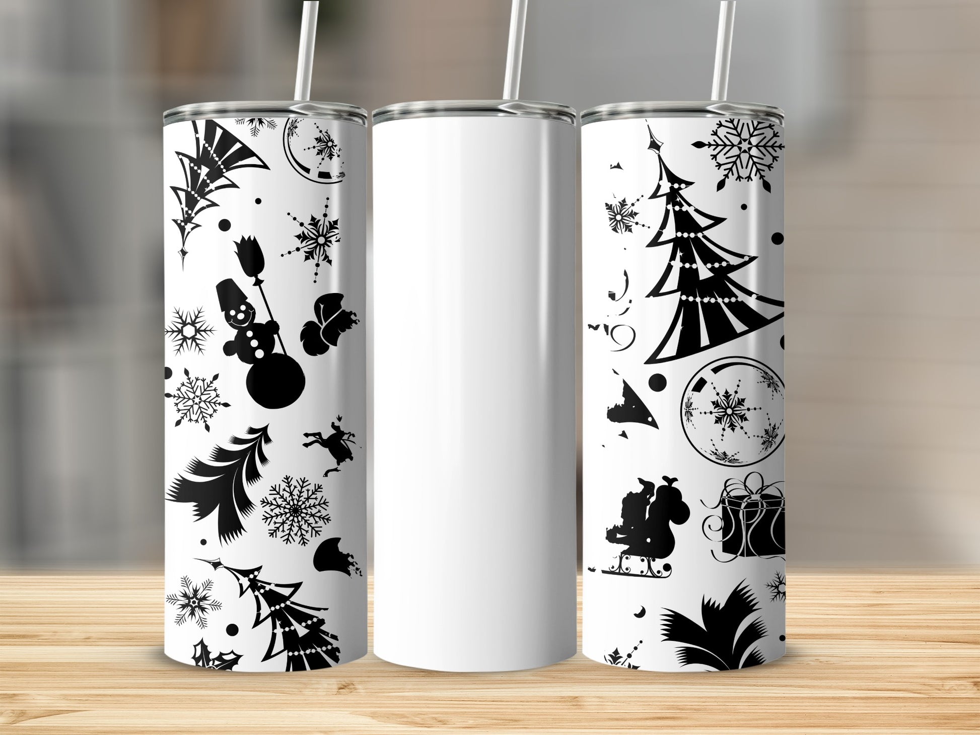 Festive Holiday Theme Black and White Tumbler Product
