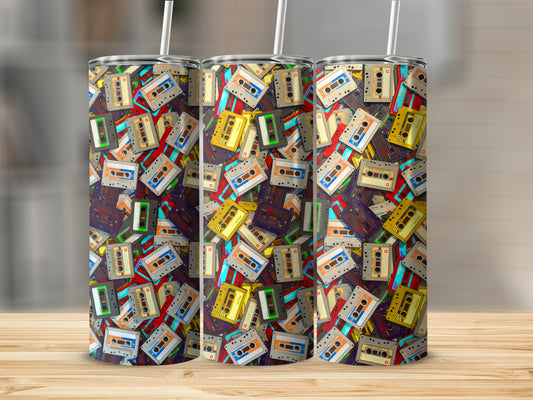 Cassette Tapes Vintage Colorful Pattern Nostalgic Music Tumblers