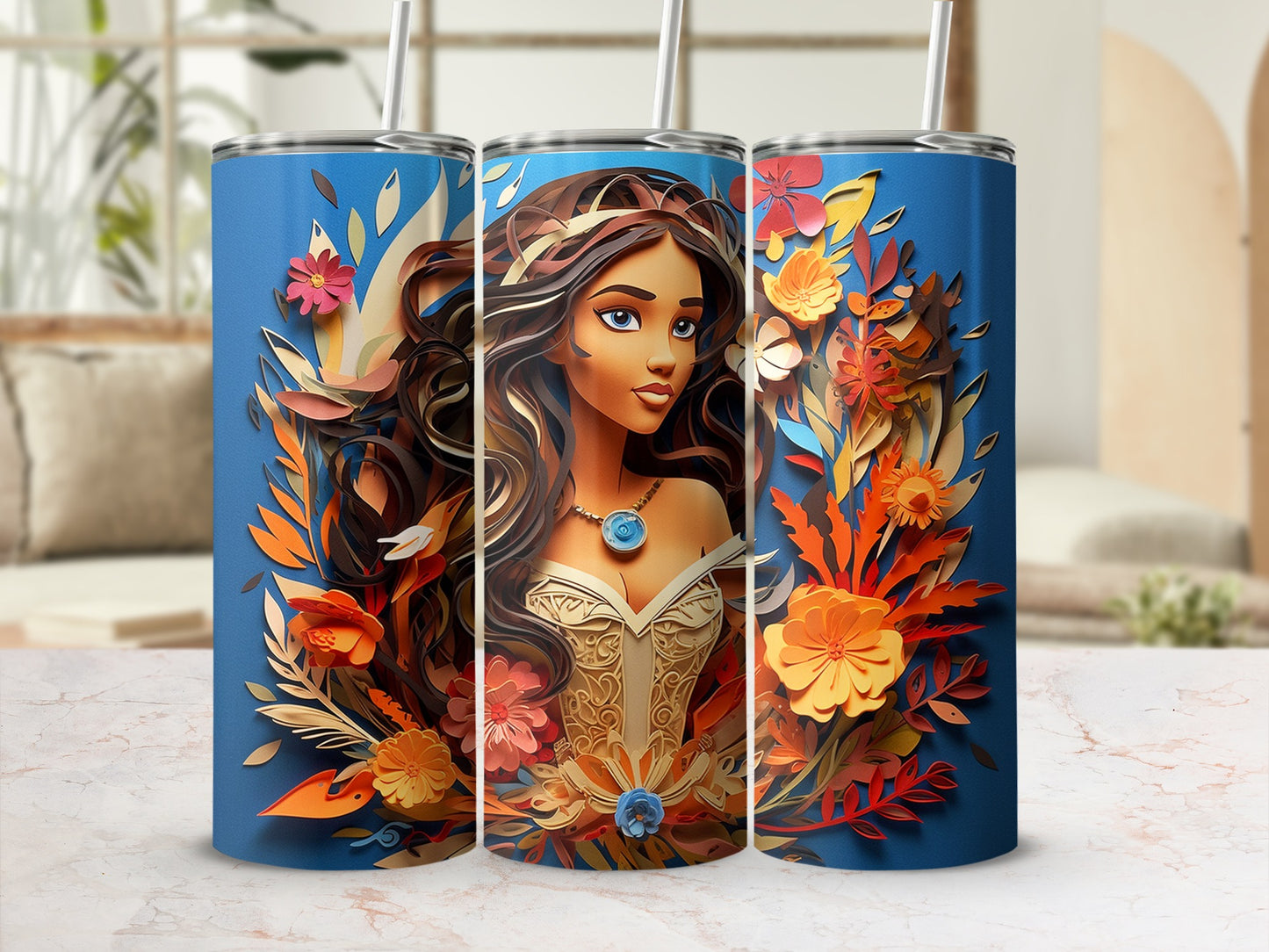 Vibrant Floral Princess Design Stainless Steel Tumbler