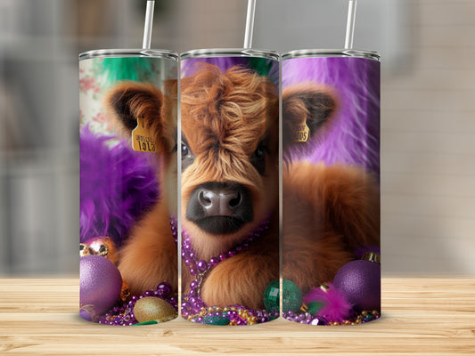 Cute Highland Cow Tumbler with Beads and Holiday Decor