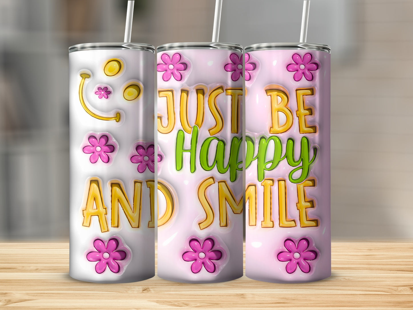 Just Be Happy And Smile Floral Tumbler