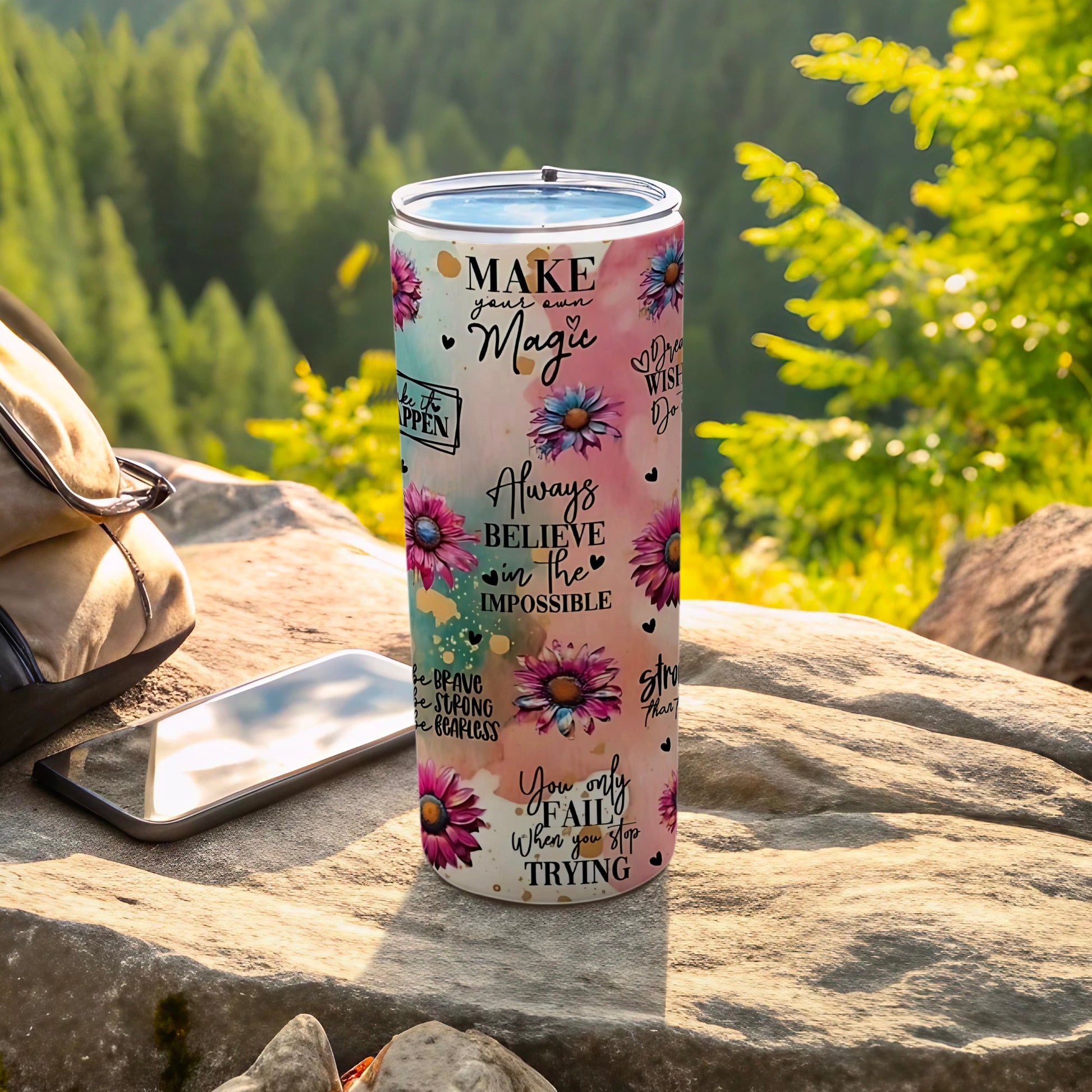 Inspirational Quotes Floral Patterned Tumbler