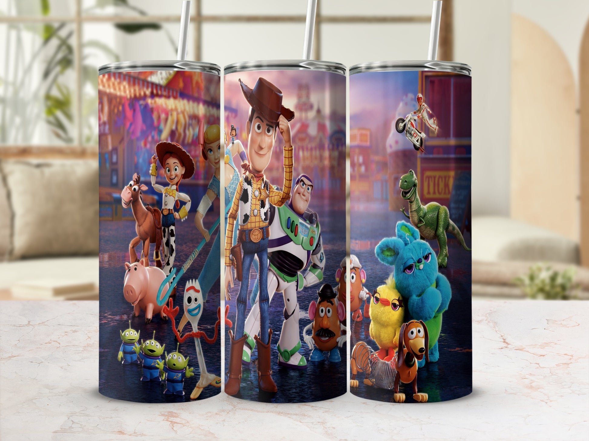 Toy Story Character Design with Straw Tumblers