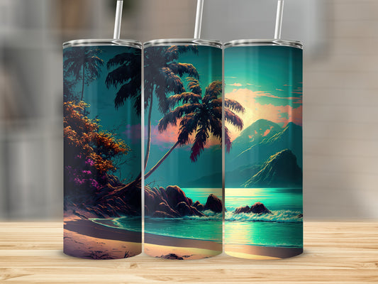 Tropical Paradise Lagoon Scenic Sublimation Tumbler