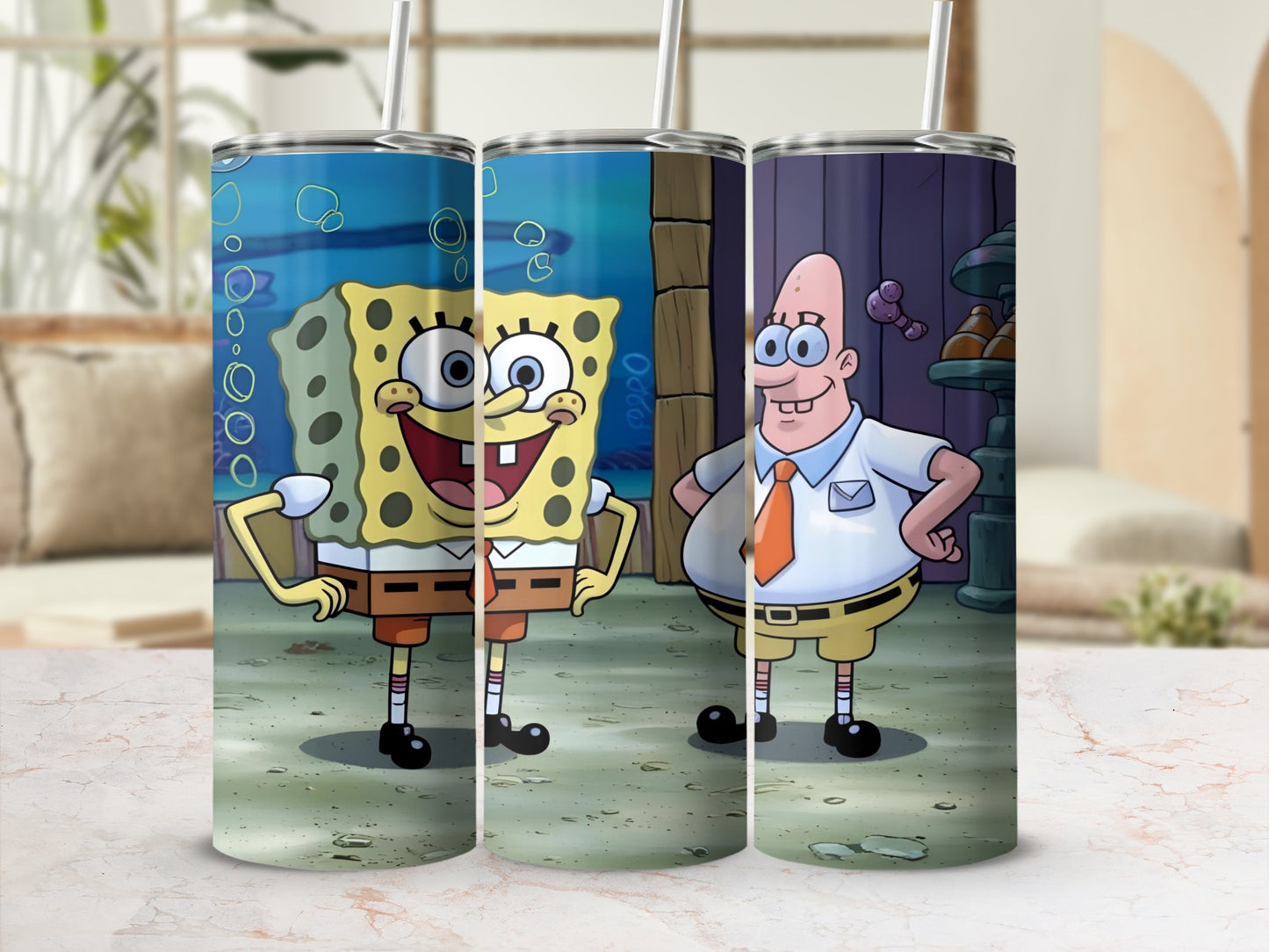 SpongeBob SquarePants and Patrick Star on a tumbler.