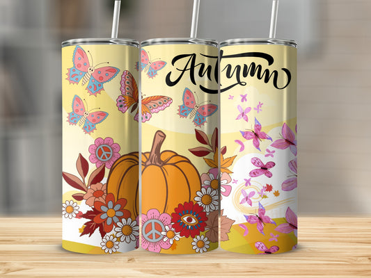 Autumn Themed Tumblers with Butterflies and Pumpkins