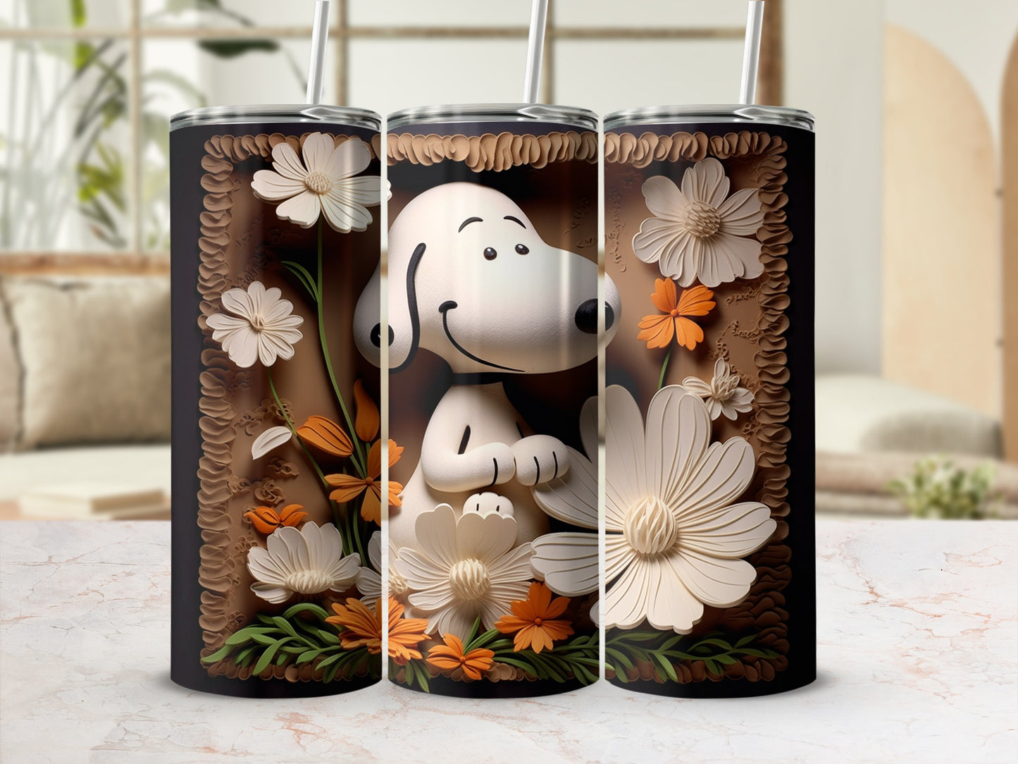 Cute Snoopy Graphic with Flowers Insulated Tumbler