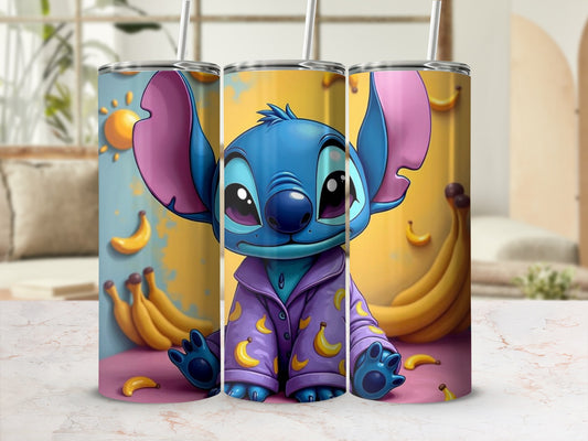 Adorable Blue Character in Banana Pajamas Tumbler
