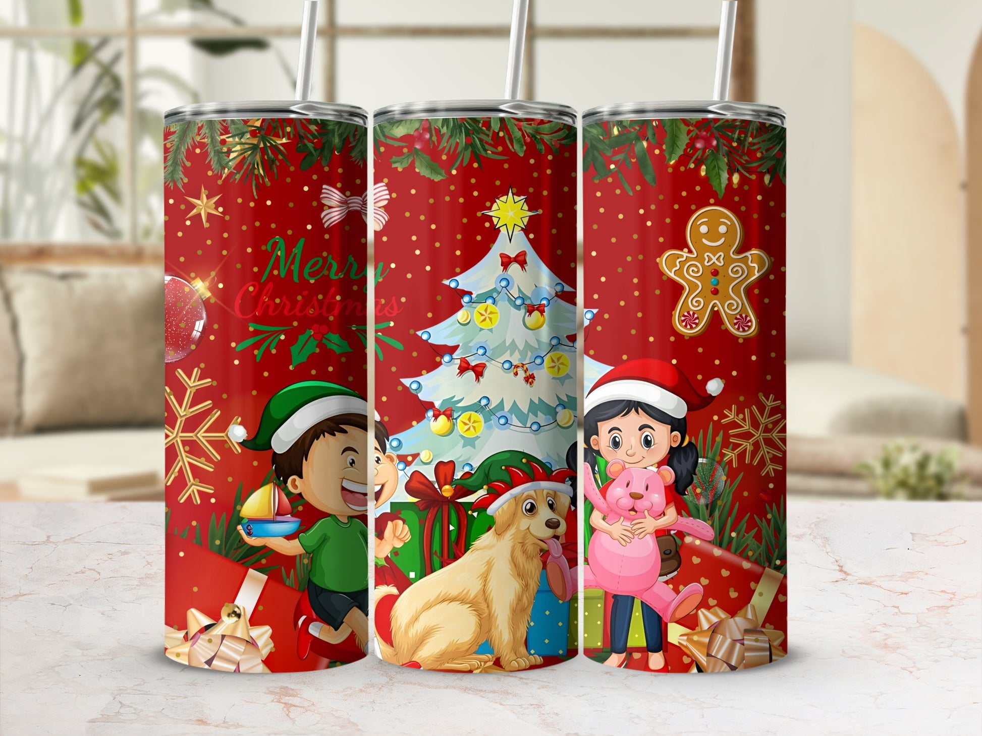 Merry Christmas Kids Illustration Custom Tumbler