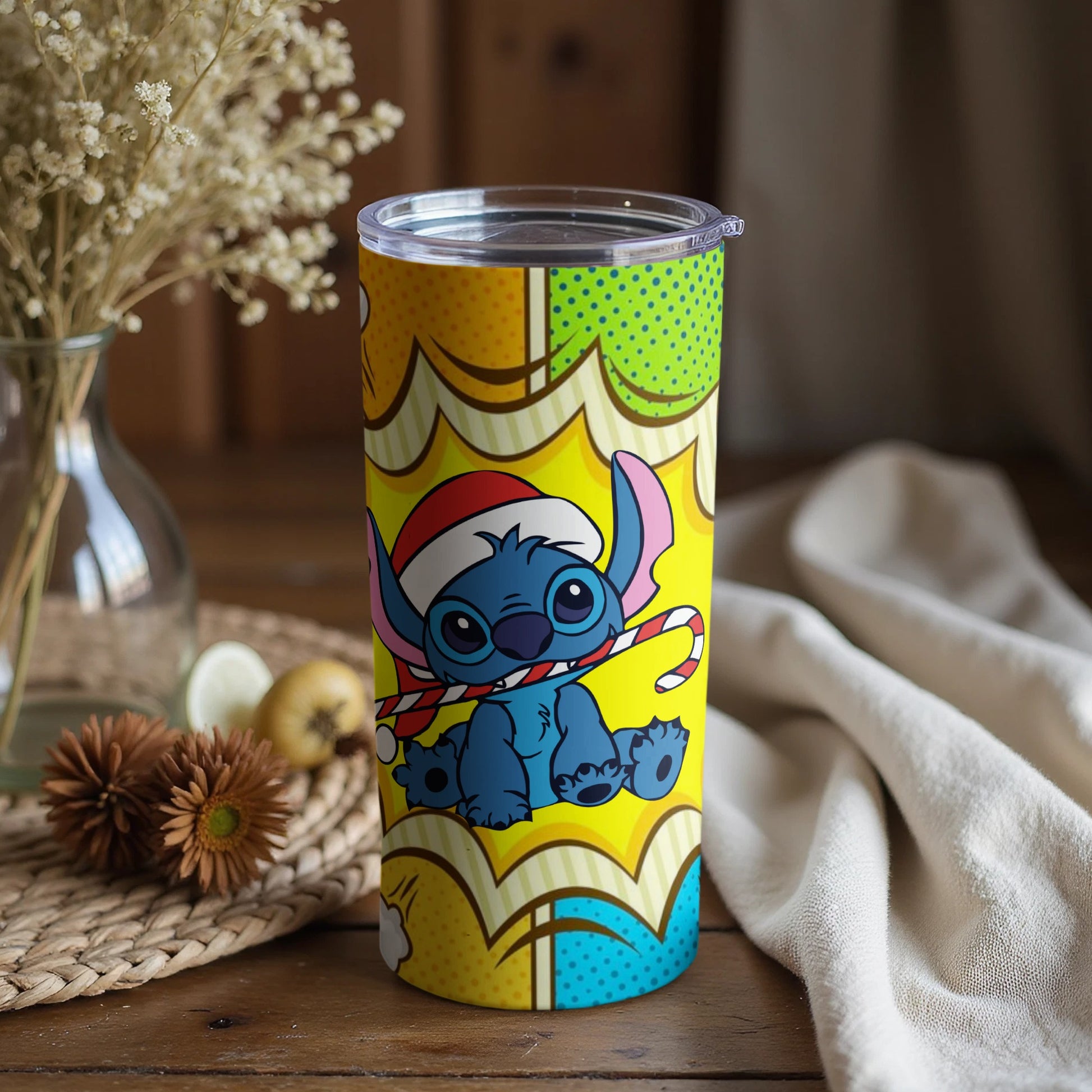 Cute Cartoon Christmas Tumbler with Candy Cane Design
