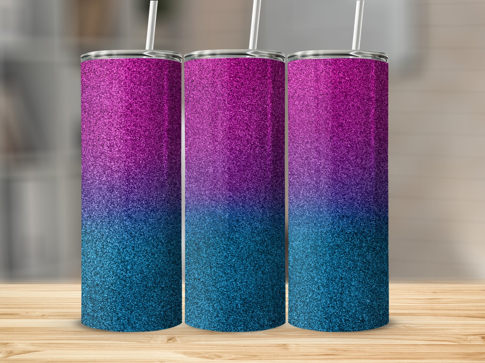 Sparkling Gradient Glitter Design Tumbler Set
