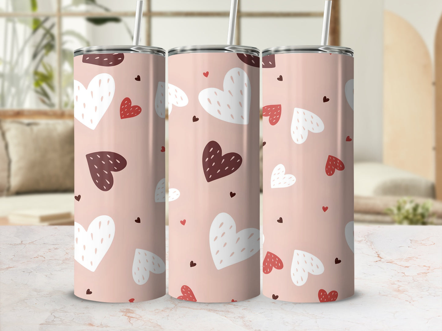 Cute Pink Heart Design Tumbler Perfect for Gifts