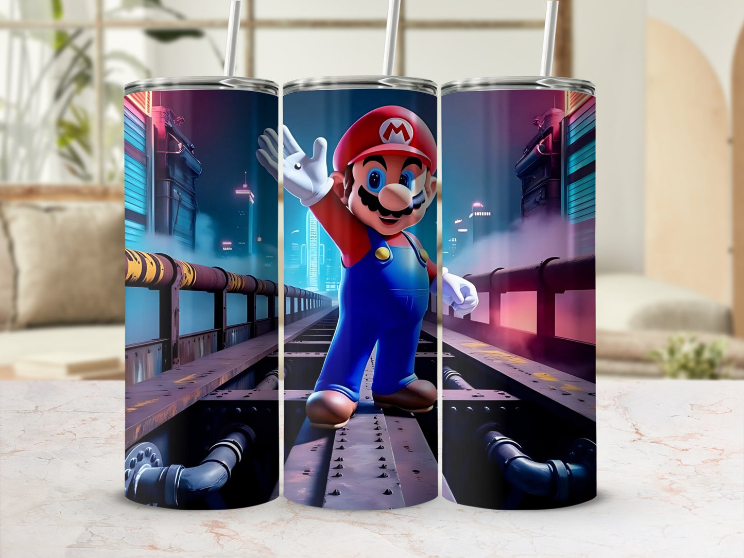 Vibrant Mario Game Inspired Tumbler Cup for Gamers