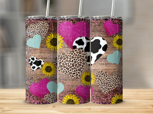 Pink Hearts Sunflowers Patterned Tumblers