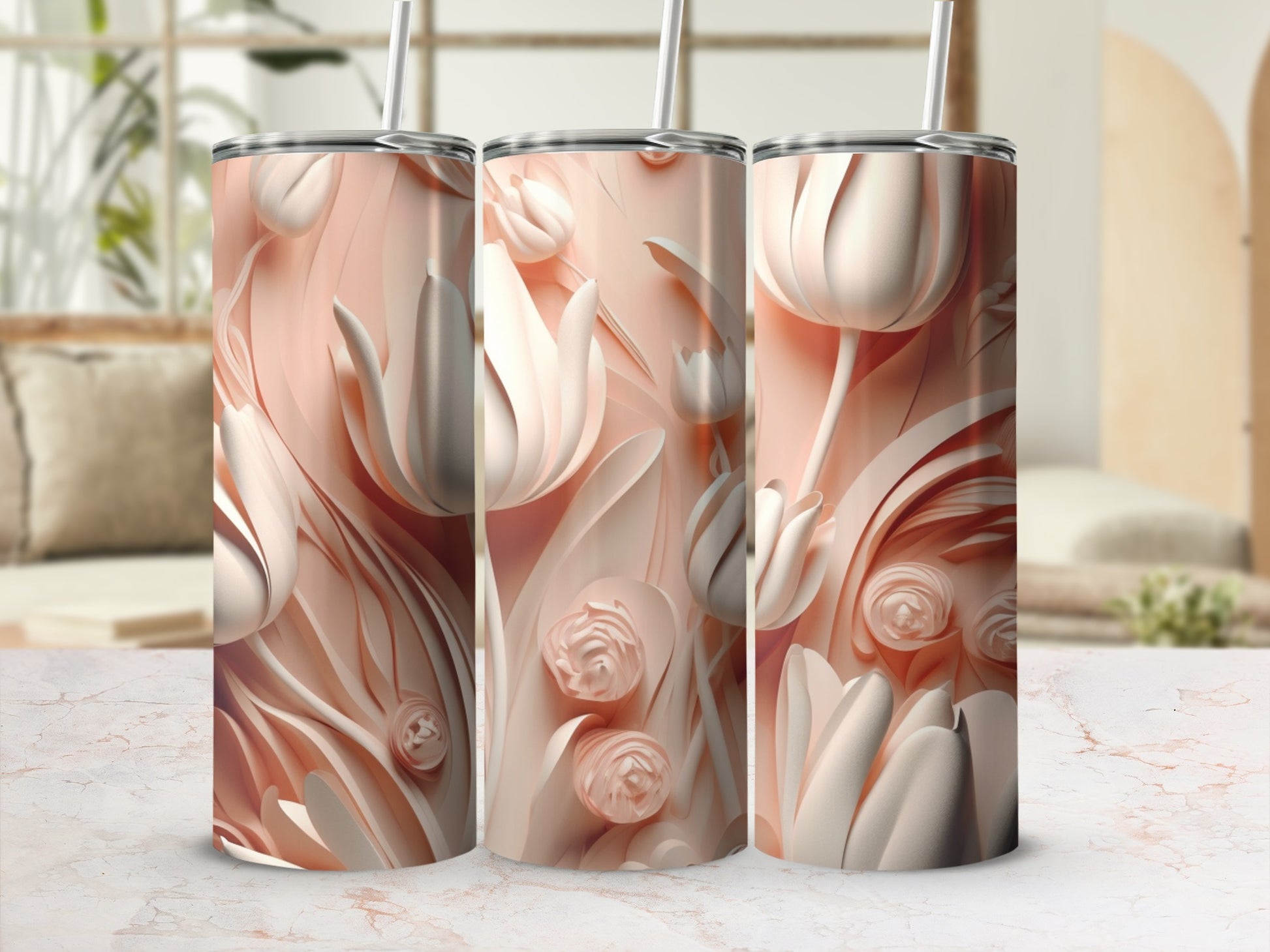 Elegant Floral Design Tall Tumbler Cup for Beverages