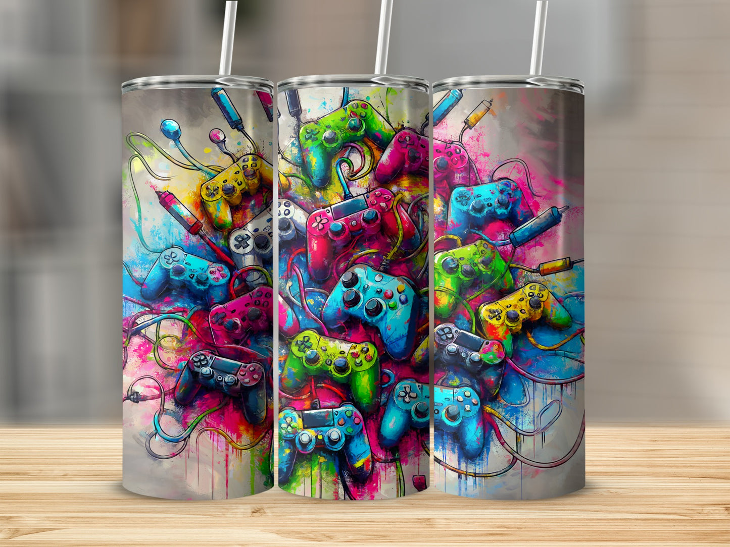 Colorful Gaming Controller Artwork on Tumbler Product