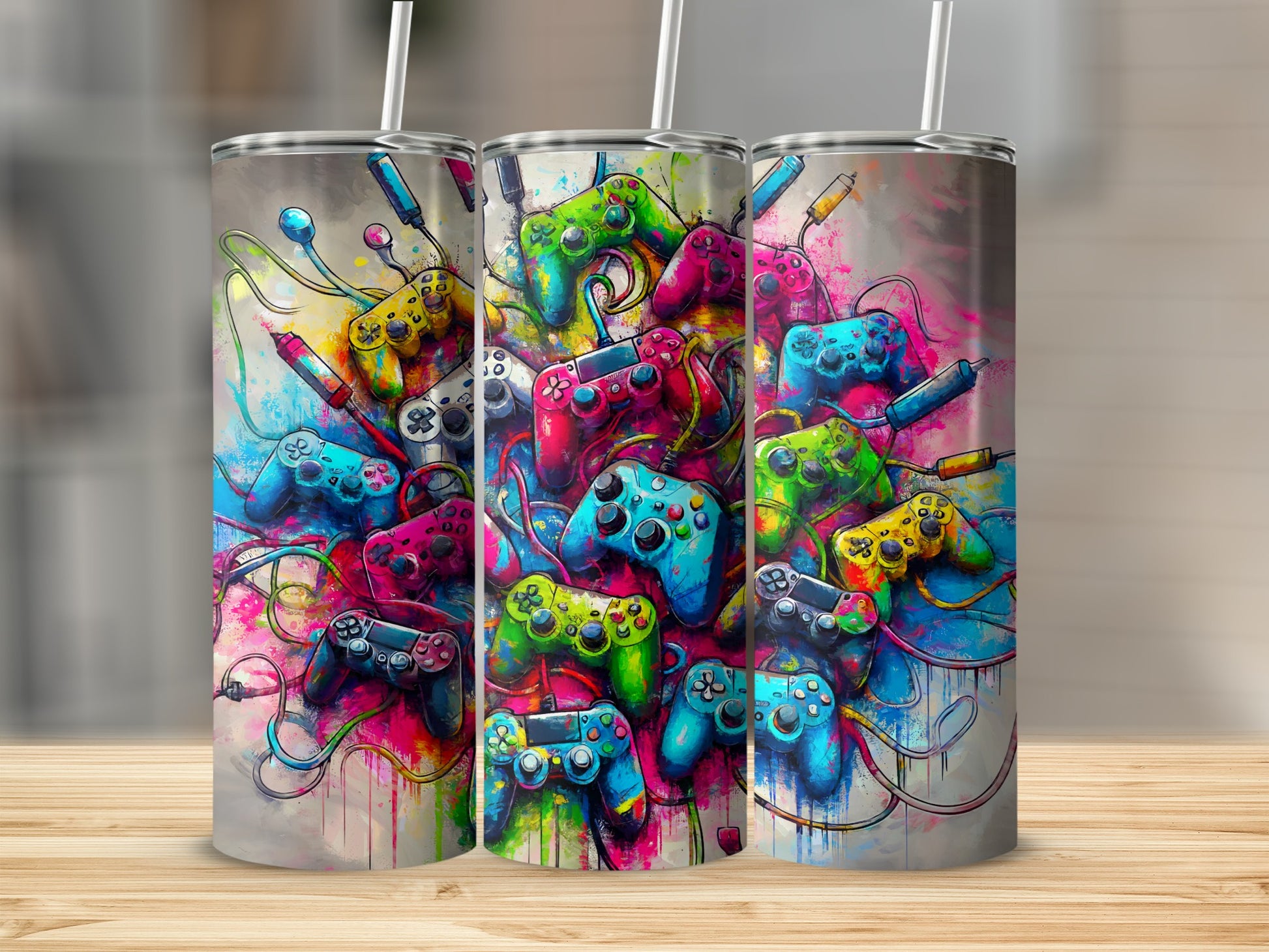 Colorful Gaming Controller Artwork on Tumbler Product