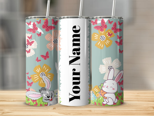 Personalized Floral Bunny and Butterfly Design Tumbler