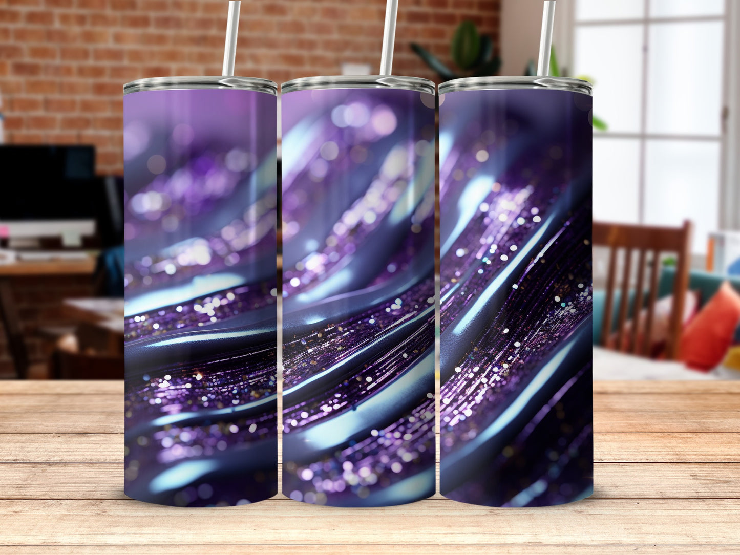 Purple Blue Glitter Sparkle Wavy Bokeh Tumbler product type