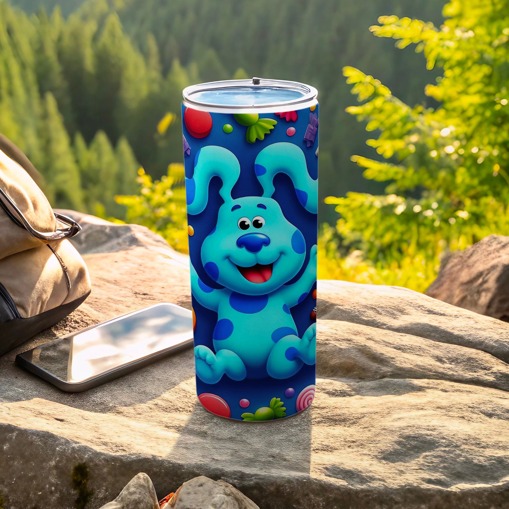 Adorable Cartoon Blue Dog Design Insulated Tumbler