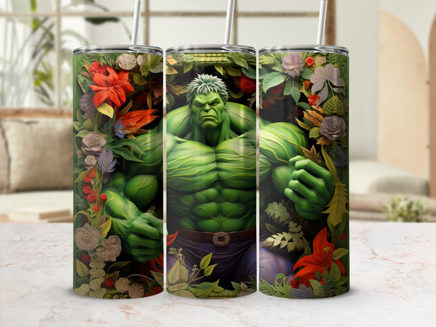Hulk Floral Art Design on Stainless Steel Tumbler