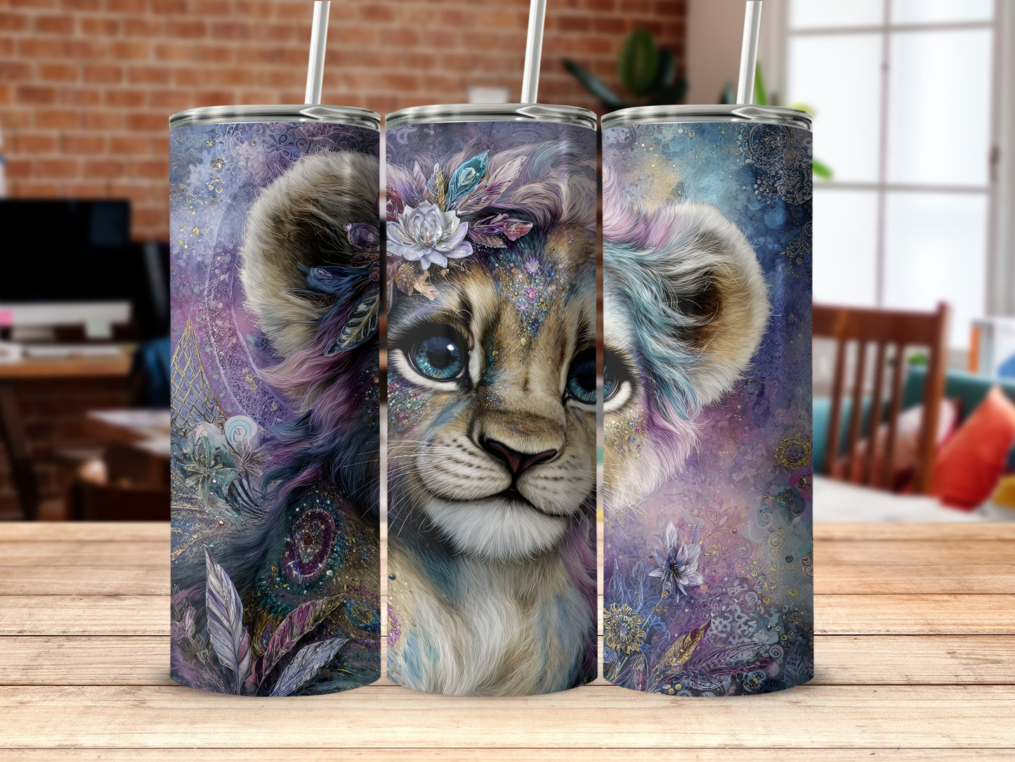 Cute Fantasy Lion Cub Art Design Tumblers