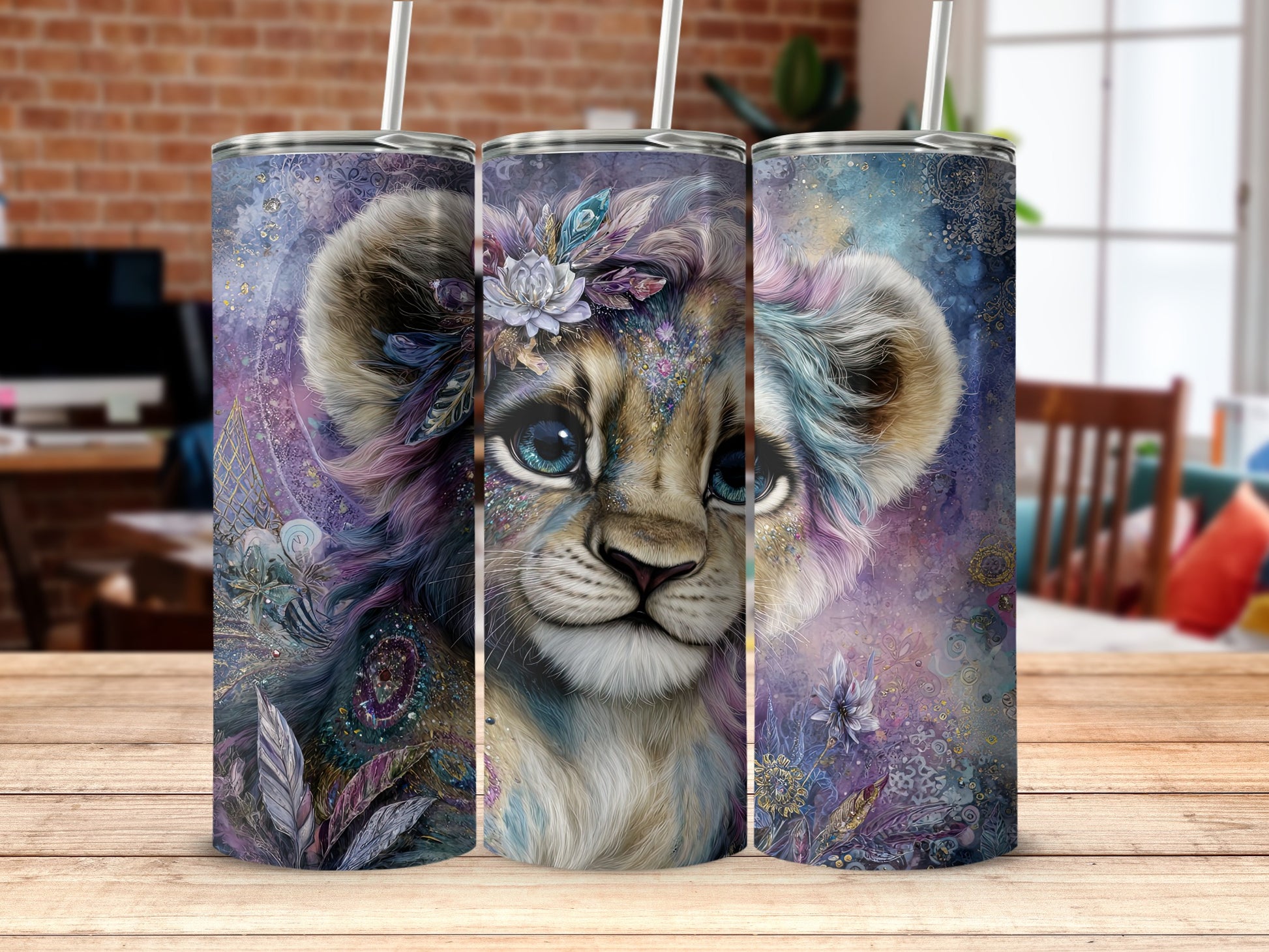 Cute Fantasy Lion Cub Art Design Tumblers