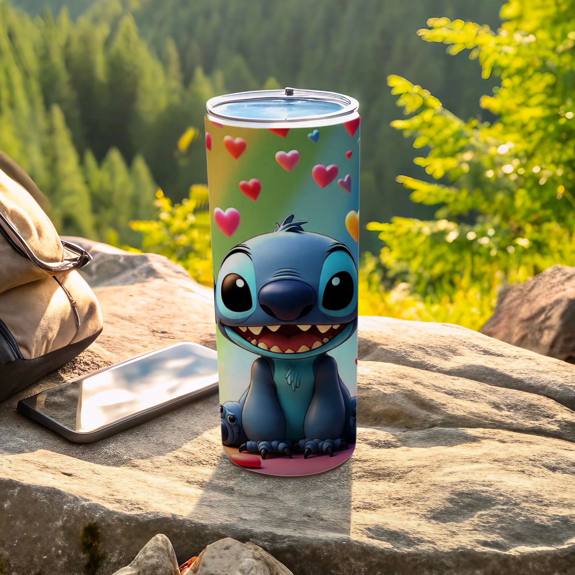 Cute Stitch Tumbler with Colorful Heart Accents