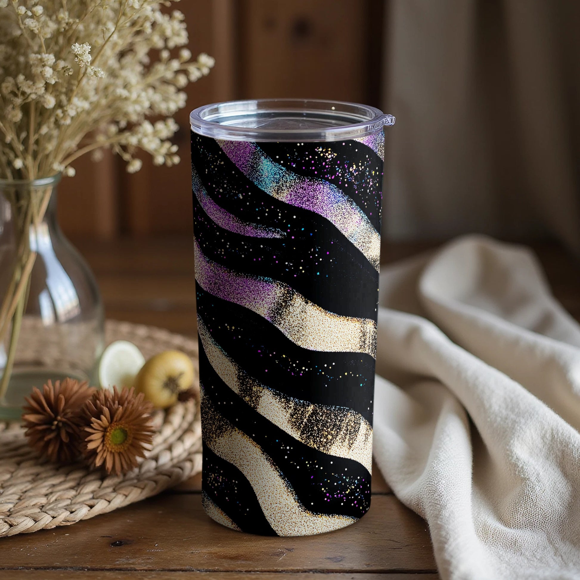 Stylish Glitter Zebra Stripes Reusable Tumbler Cup