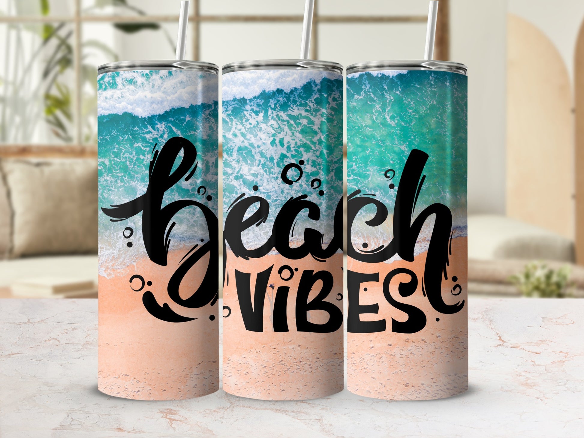 Beach Vibes Themed Insulated Travel Tumbler