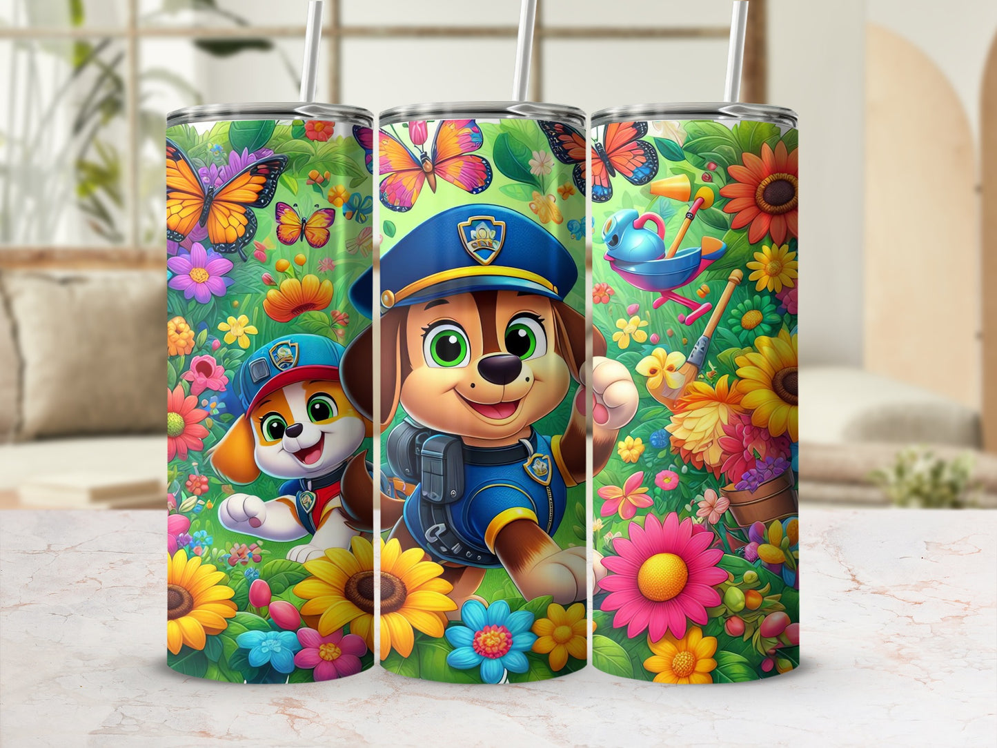 Colorful Paw Patrol Tumbler with Floral Design Cup