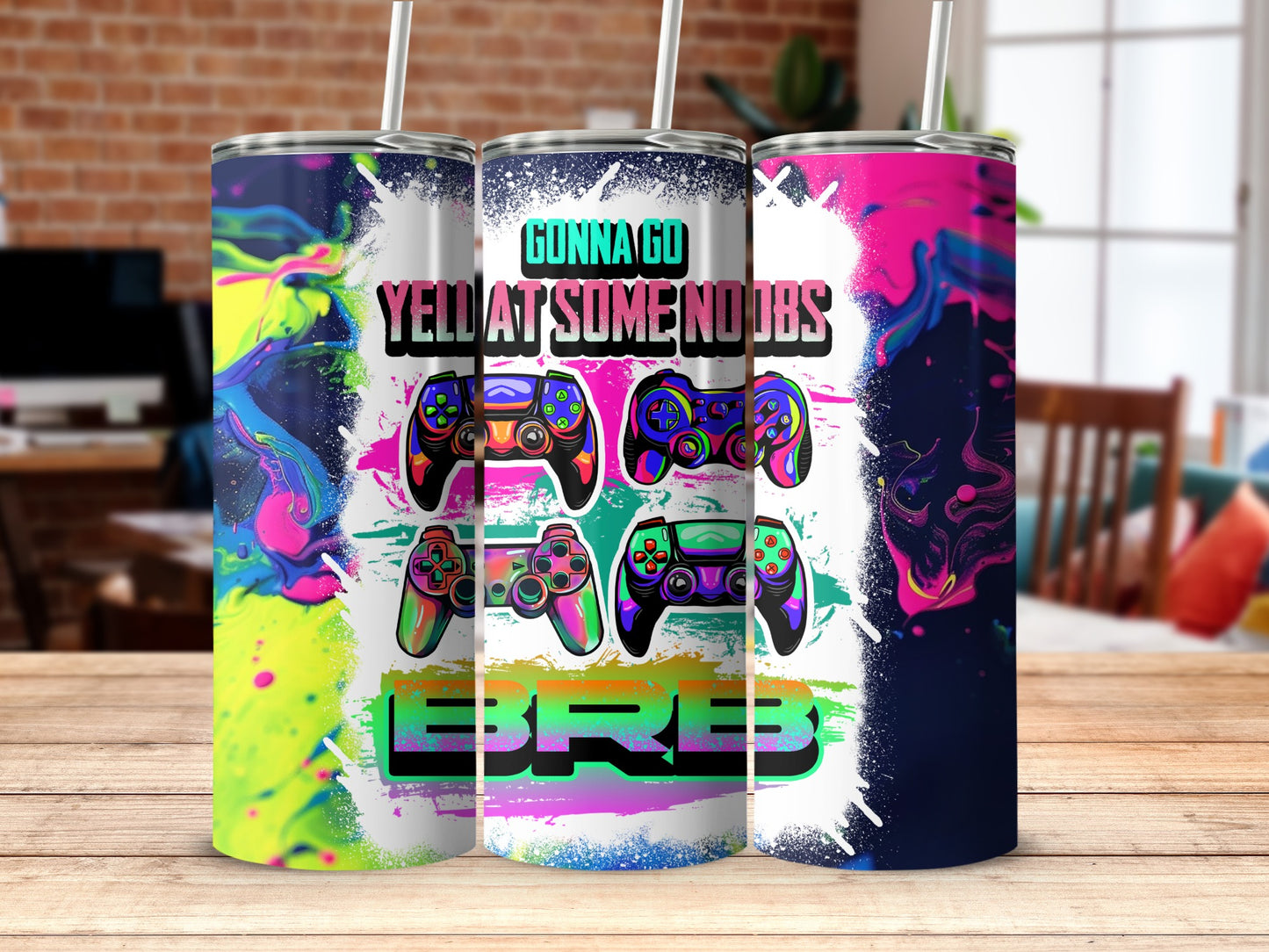 Gamer Message Graphics Tumblers with Game Controllers