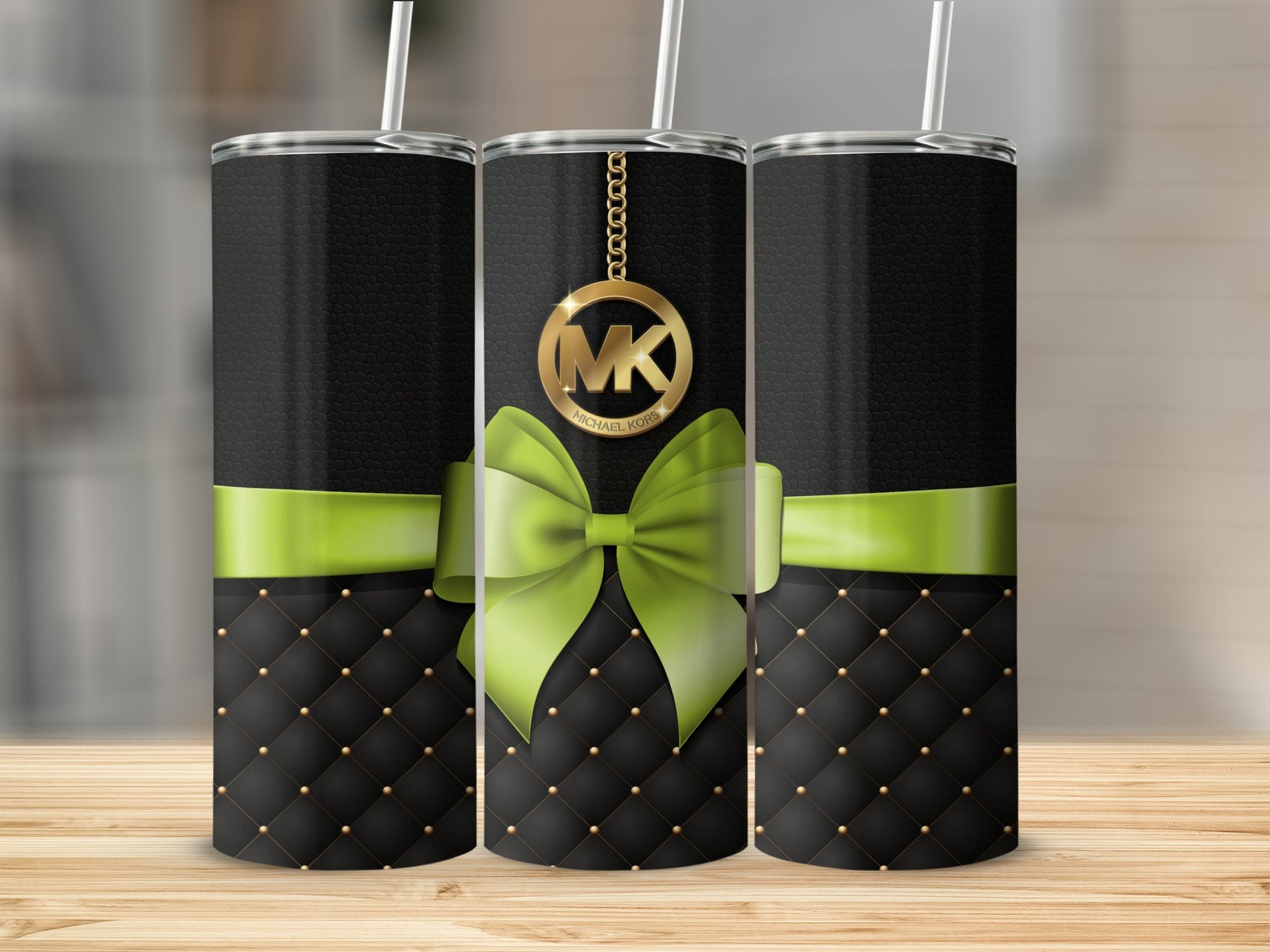 Black and Green Tumbler with Decorative Bow Design