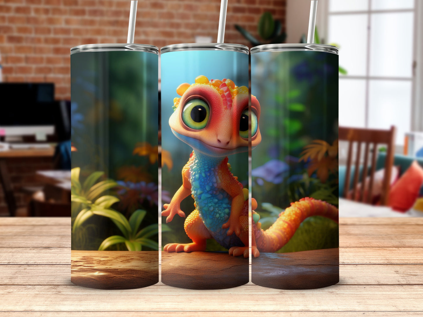 Cute Cartoon Lizard Design on Custom Tumbler Product
